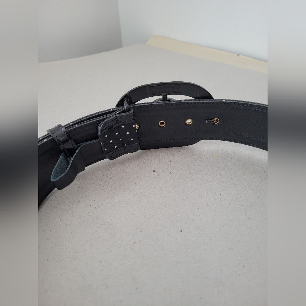 Emporio Armani Black Polka Dot Belt Leather Size 42 Women Designer Office Career - Picture 5 of 8